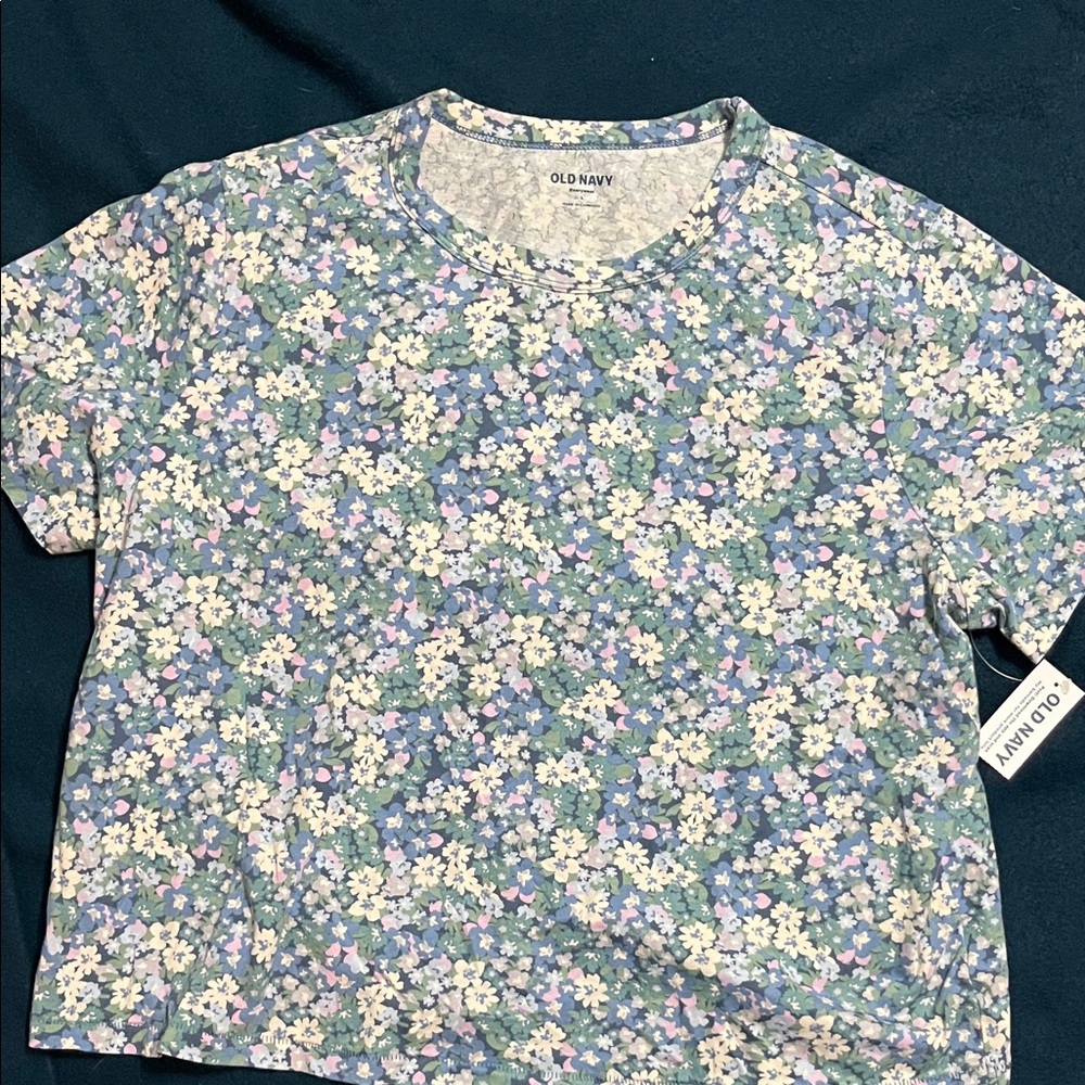 Old Navy Floral Short Sleeve Tee - Blue, Green, Pink, Cream